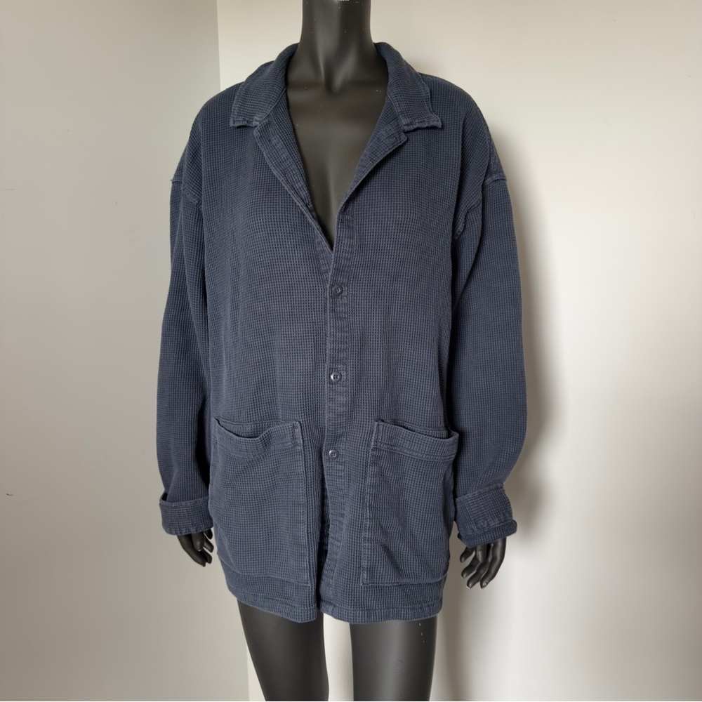 Vans Waffle Knit Shacket | Oversized Navy Blue Button-Up Jacket XXL | Streetwear